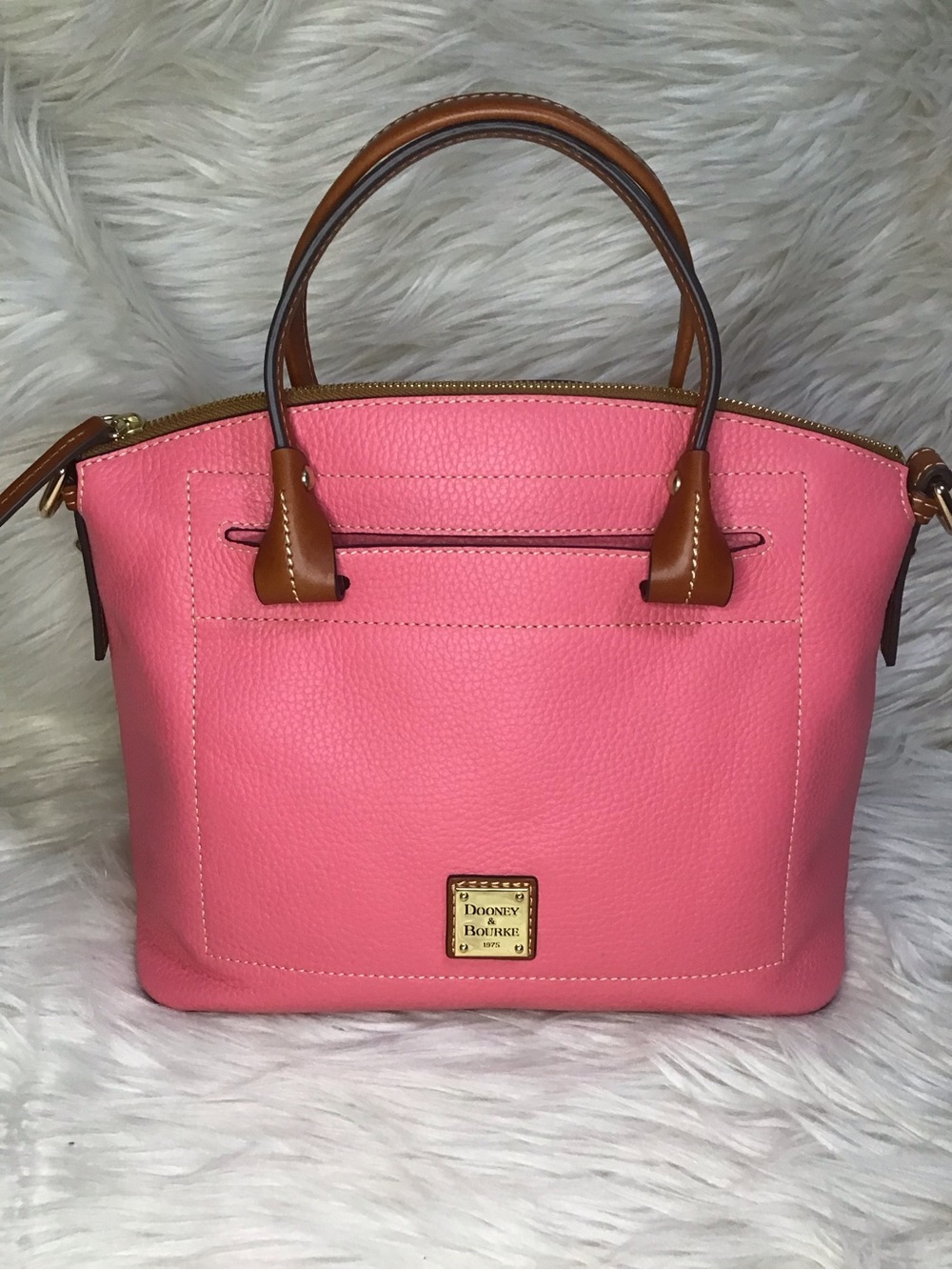 Dooney pebble leather domed satchel in bubblegum pink